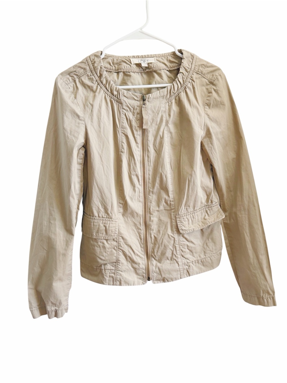 Light Beige Women's Zip-Front Casual Jacket